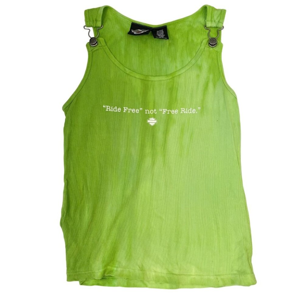 Harley Davidson Green Tie-Dye Buckle‎ Tank Top Ribbed Ride Free Y2K Biker MEDIUM
